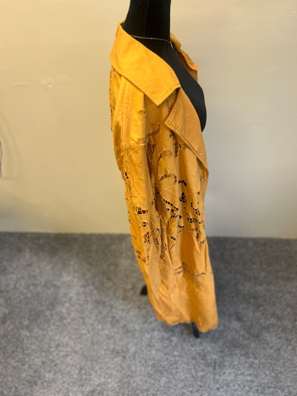 Free People Susana Mustard Yellow Cutout Festival Statement Duster Large Boho - Picture 7 of 13